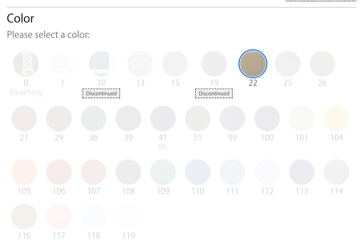 La sezione Colore della pagina di un articolo con un colore selezionato