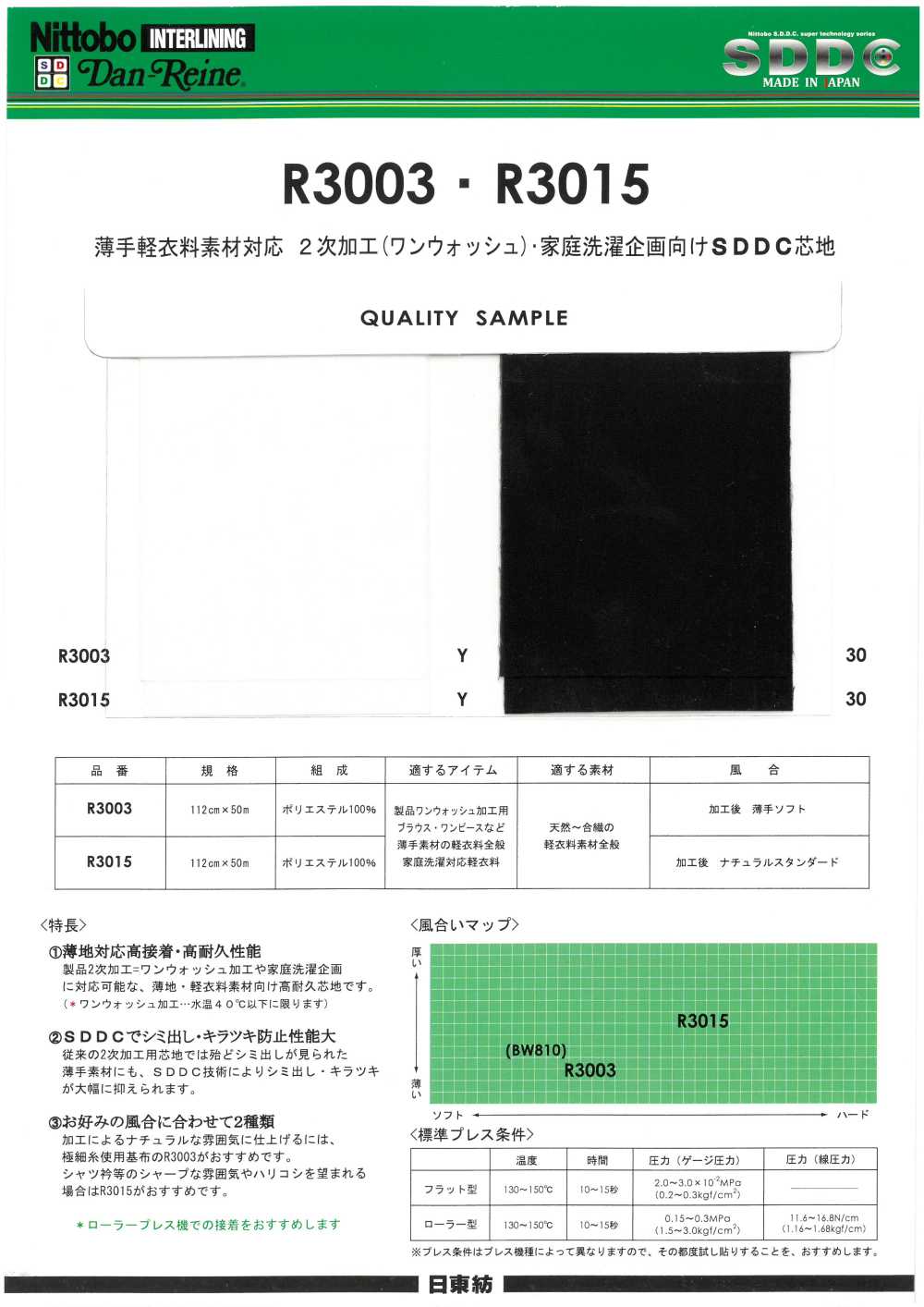 R3003 Danlaine Materiale Per Abbigliamento Sottile E Facile Compatibile SDDC Interlining Tipo Naturale 15D[Interfodera] Nittobo