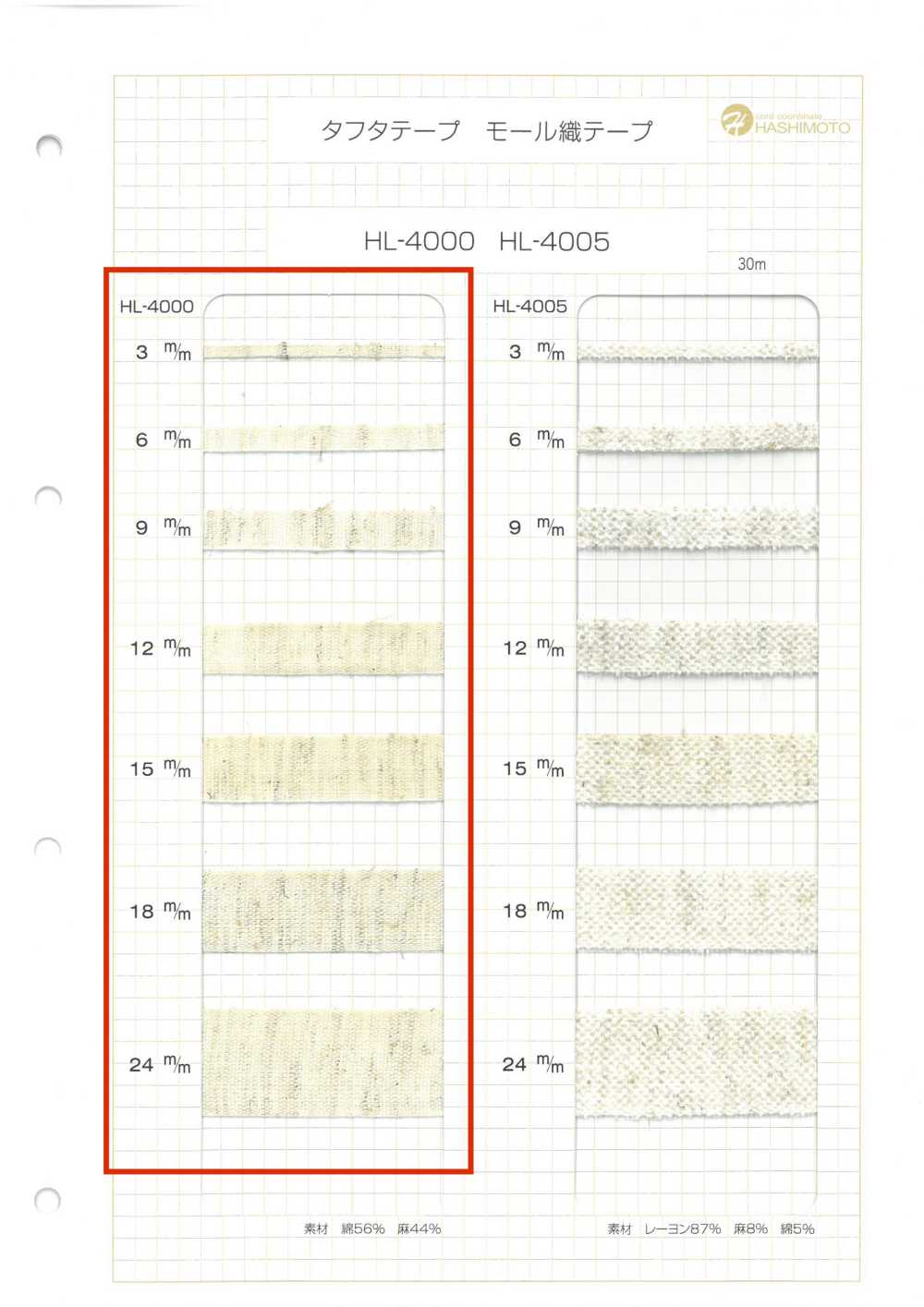 HL-4000 Nastro Sottile In Taffetà Misto Lino[Cavo A Nastro]