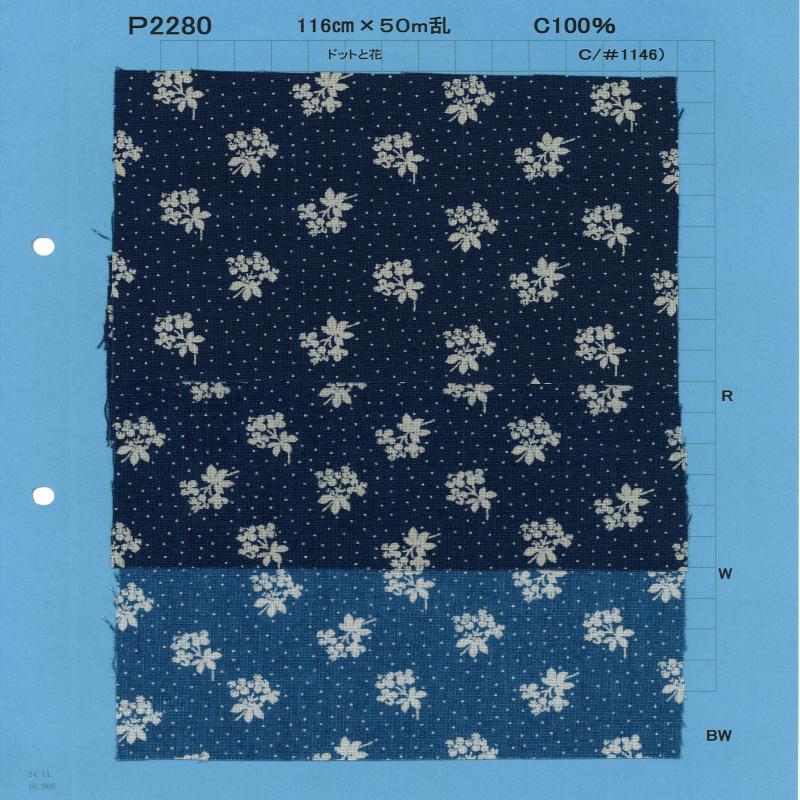 P2280-dotflower Chambray Scarico Stampa Puntini E Fiori[Tessile / Tessuto] Tessuto Yoshiwa