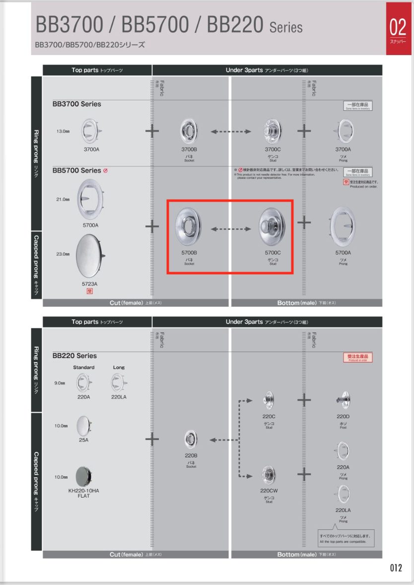 5700-B/C Uncinetto Per Maglieria, Tipo Duro, Parti Inferiori (Set Di Molle/perni)[Chiusura A Pressione/rondella Ad Occhiello] Morito