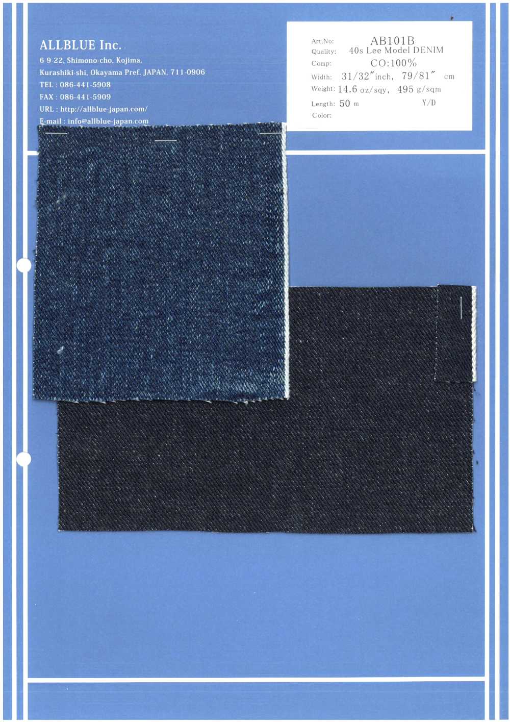 AB101B 40 Single Thread Lee Modello Denim[Tessile / Tessuto] Tutto Blu