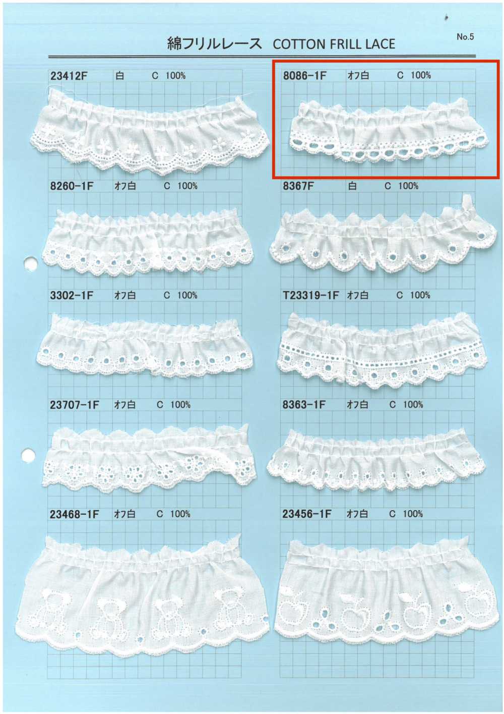8086-1F Pizzo Volant Di Cotone Kyowa Lace