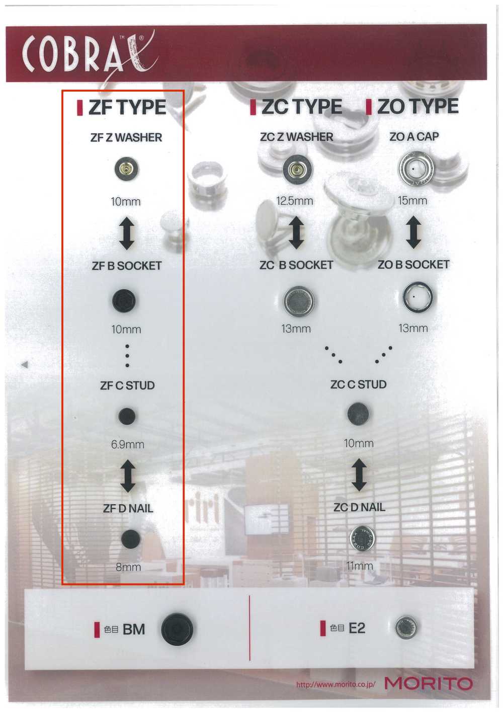 ZF-Z/B/C/D COBRAX® ZF 4SET (Base Decorativa/presa/perno/palo)[Chiusura A Pressione/rondella Ad Occhiello] Morito