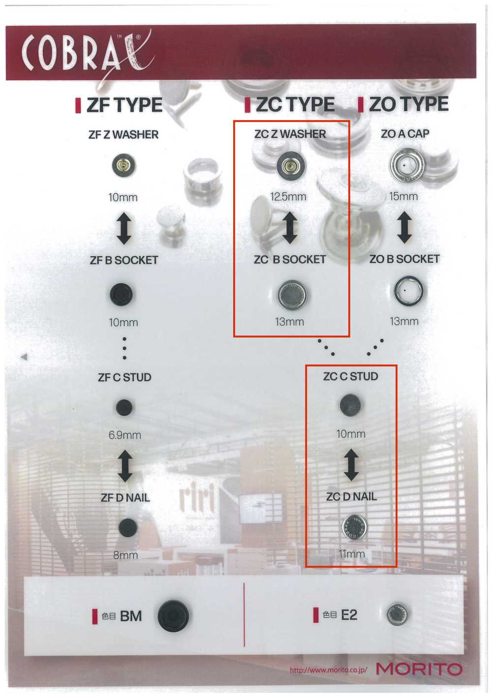 ZC-Z/B/C/D COBRAX® ZC 4SET (Base Decorativa/presa/perno/palo)[Chiusura A Pressione/rondella Ad Occhiello] Morito