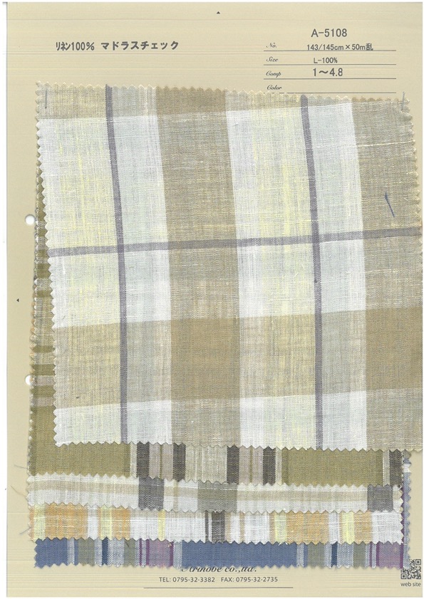 A-5108 100% Lino, Motivo A Quadri Madras[Tessile / Tessuto] ARINOBE