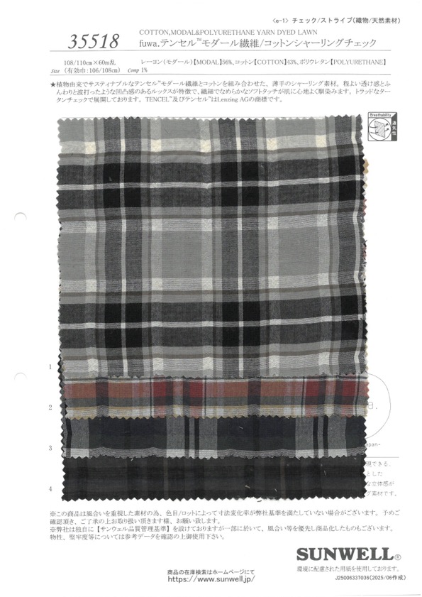 35518 Fuwa. Tessuto A Quadri In Arricciatura In Fibra Di Modal/cotone Tencel(TM)[Tessile / Tessuto] SUNWELL