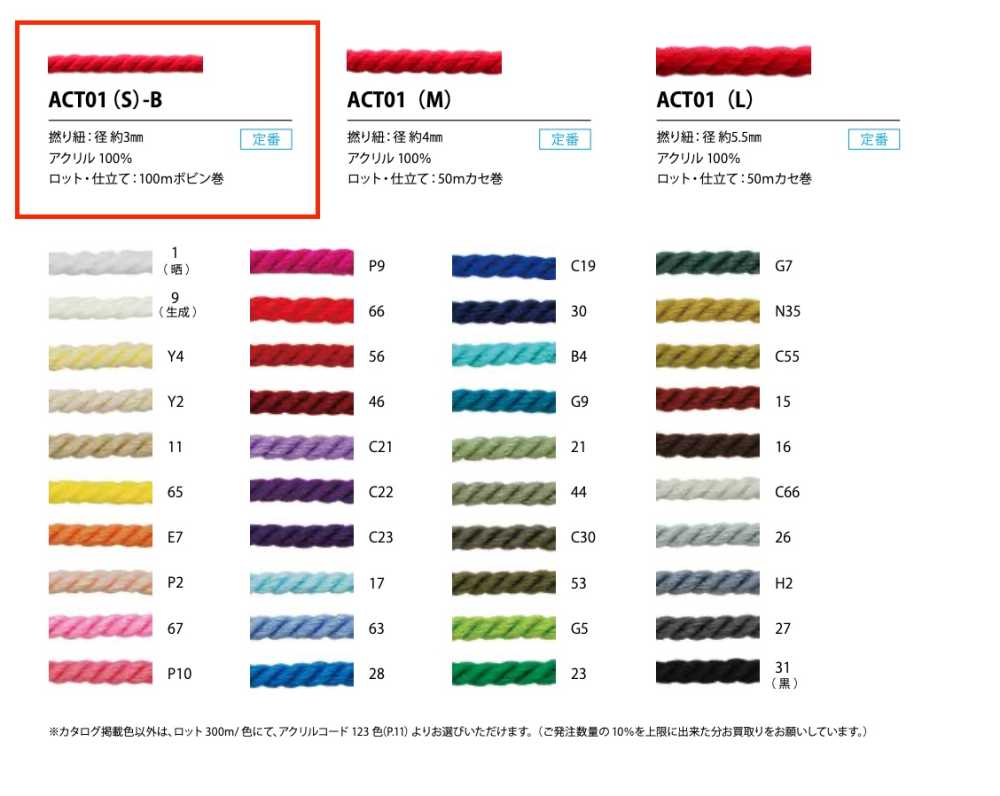 ACT01(S)-B Cordino Acrilico Ritorto 3 Mm[Cavo A Nastro] Cordon