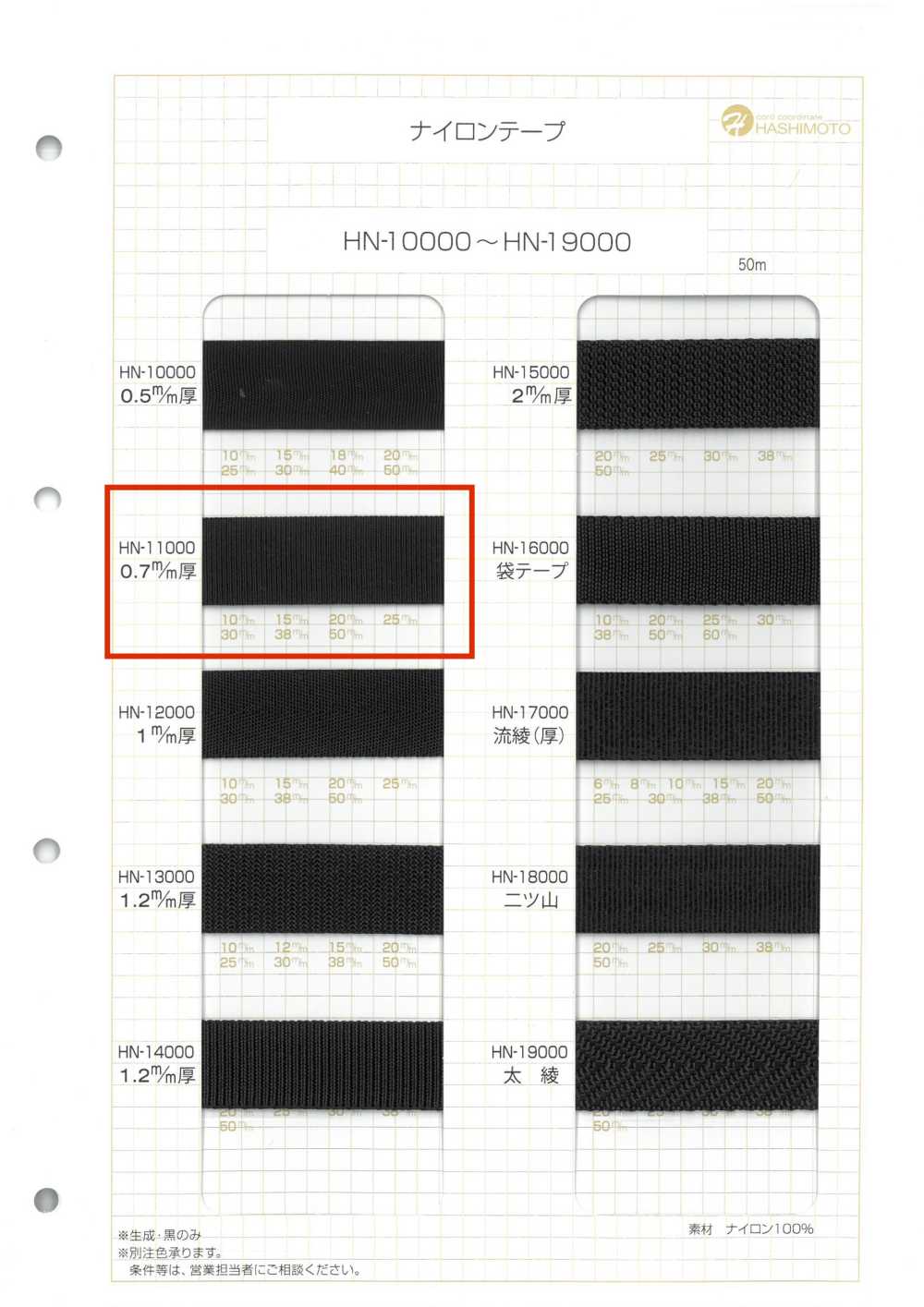HN-11000 Nastro Di Nylon Spesso 0,7 Mm[Cavo A Nastro] Nessun Nome