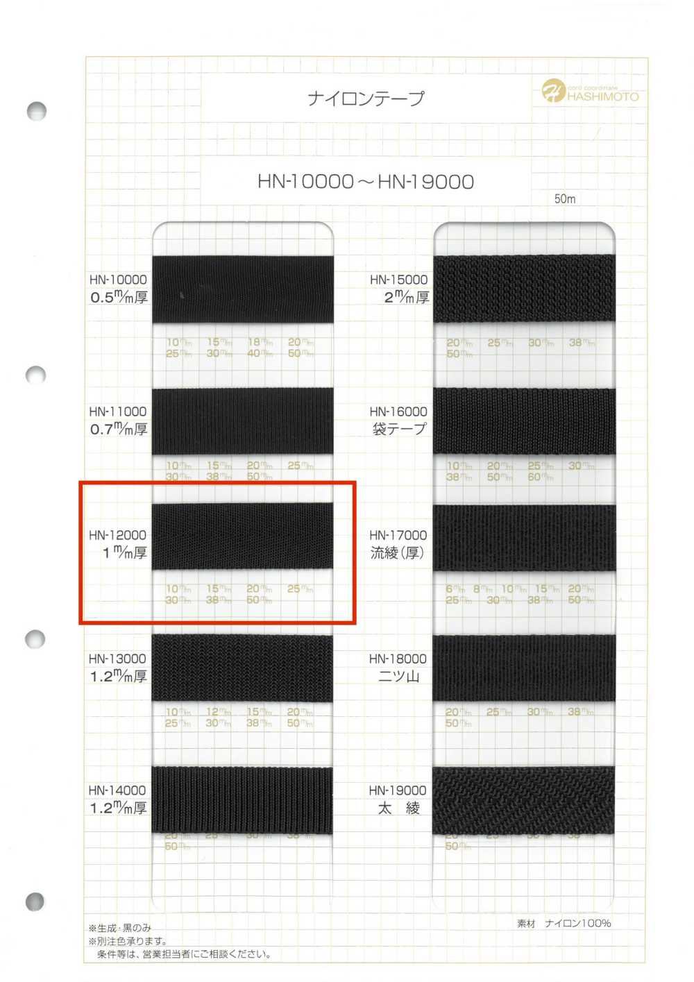 HN-12000 Nastro Di Nylon Spesso 1 Mm[Cavo A Nastro] Nessun Nome