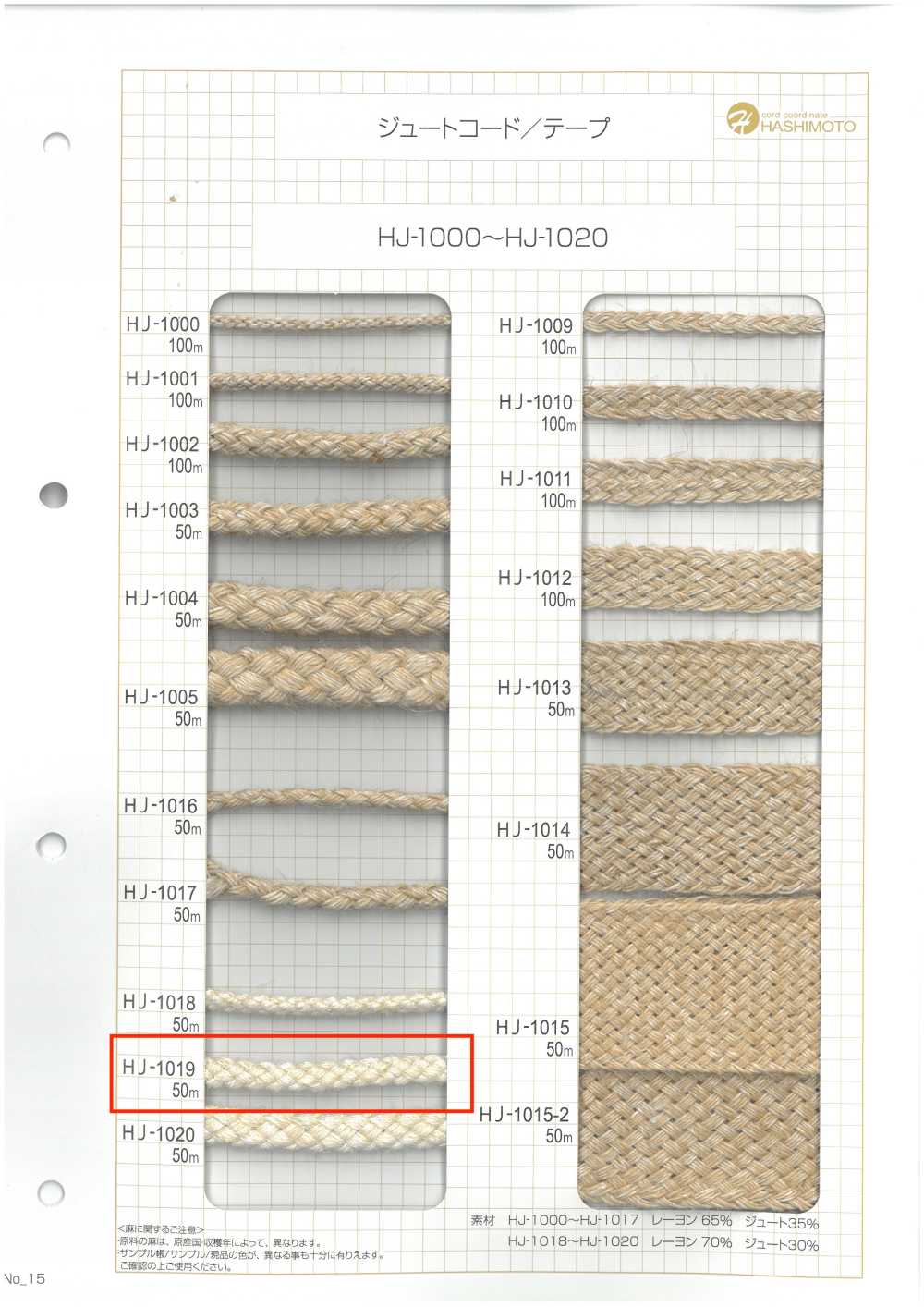 HJ-1019 Corda Di Iuta A 8 Capi L[Cavo A Nastro] Nessun Nome