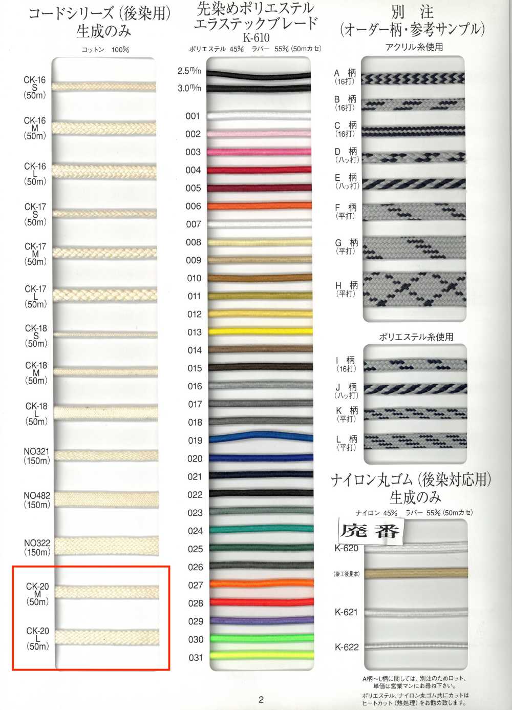 CK-20 Cordone Di Cotone Per Tintura In Pezza[Cavo A Nastro] RIVER