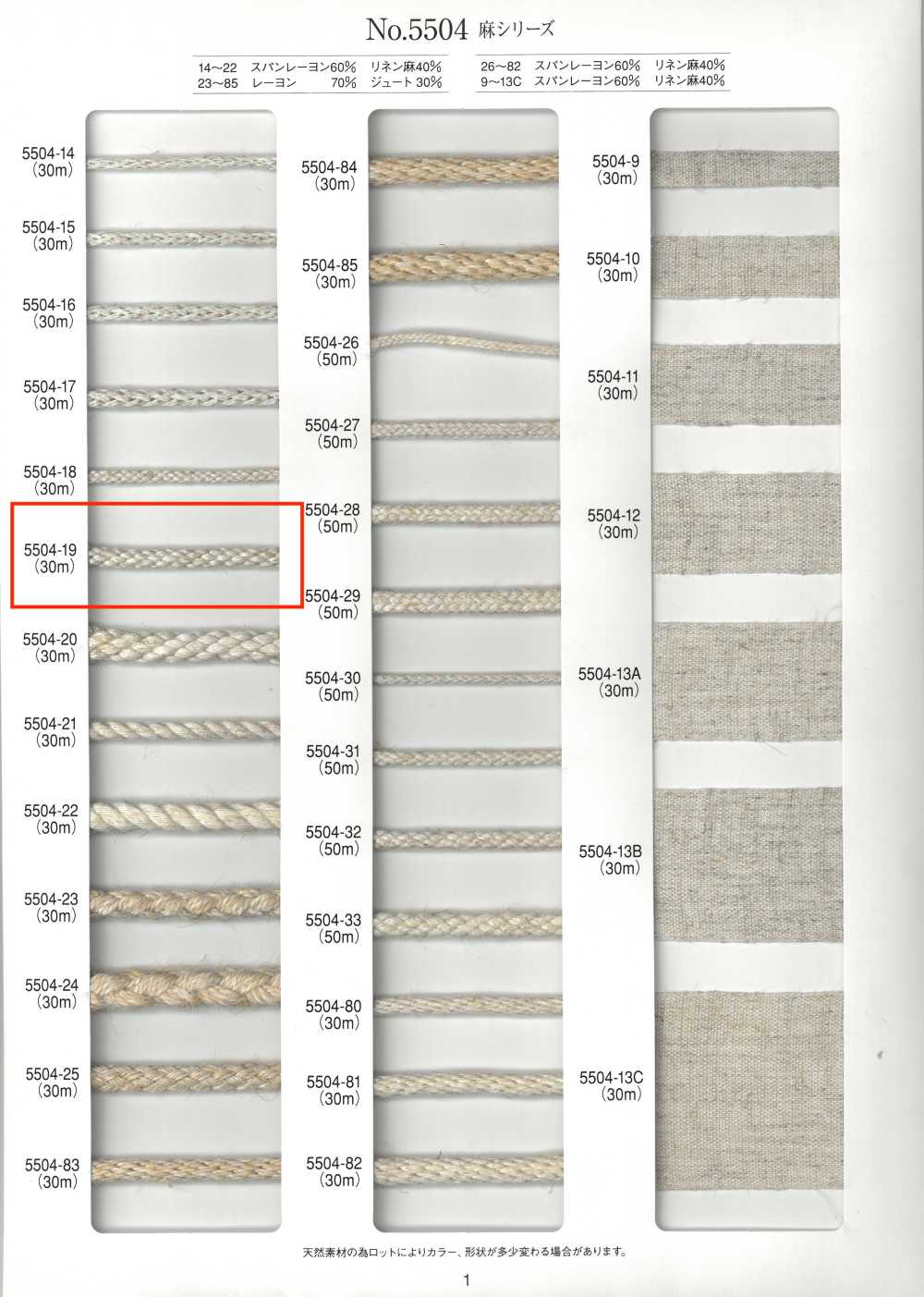 5504-19 Cordoncino Rotondo Serie Lino A Otto Fili[Cavo A Nastro] RIVER