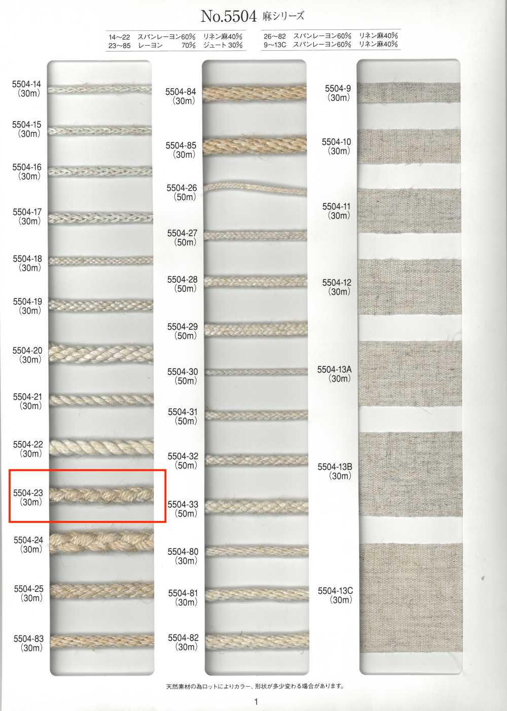 5504-23 Cordoncino Rotondo Serie Lino A Otto Capi[Cavo A Nastro] RIVER