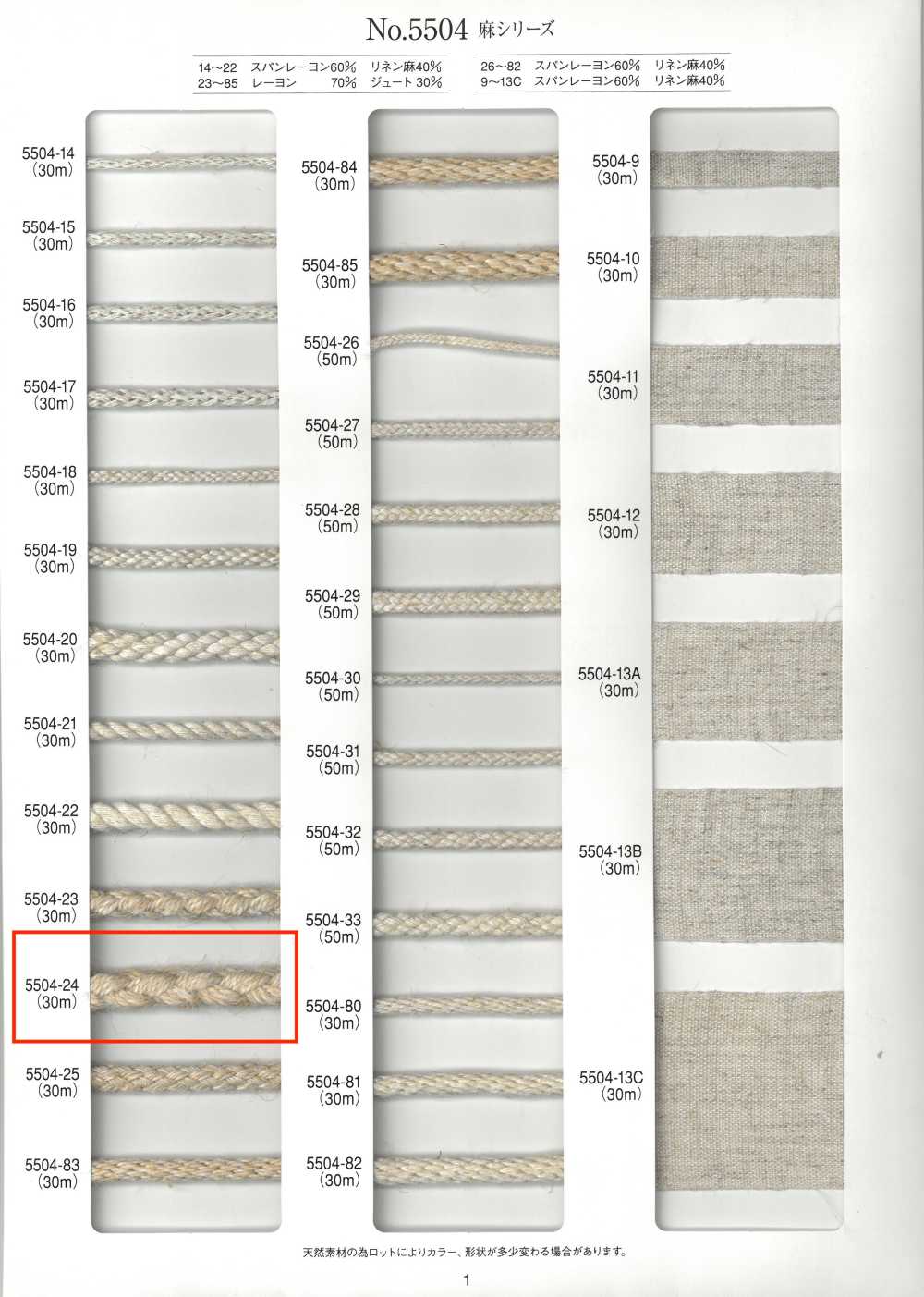 5504-24 Cordoncino Rotondo Serie Lino A Otto Capi[Cavo A Nastro] RIVER