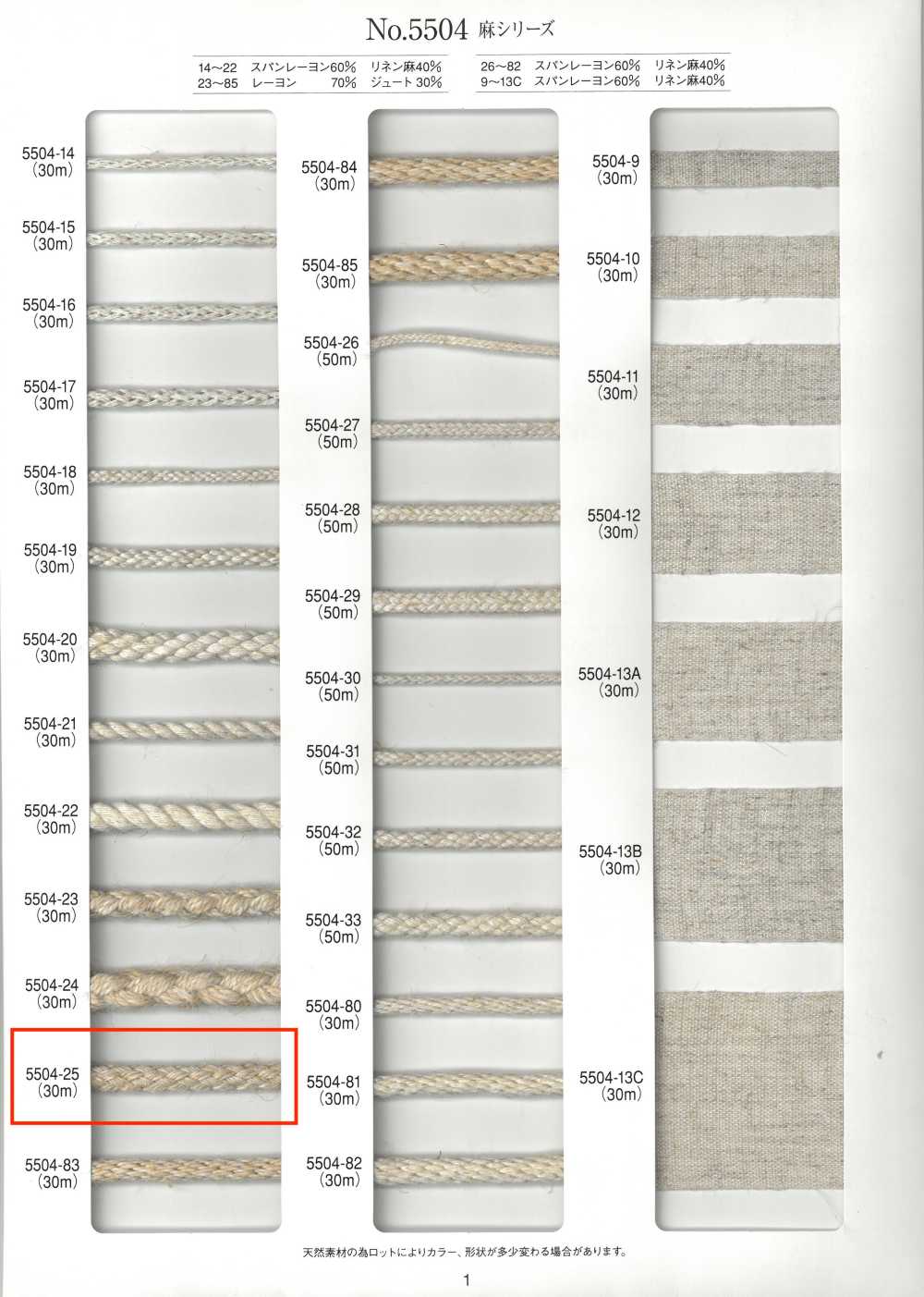 5504-25 Cordoncino Rotondo Serie Lino A Otto Capi[Cavo A Nastro] RIVER