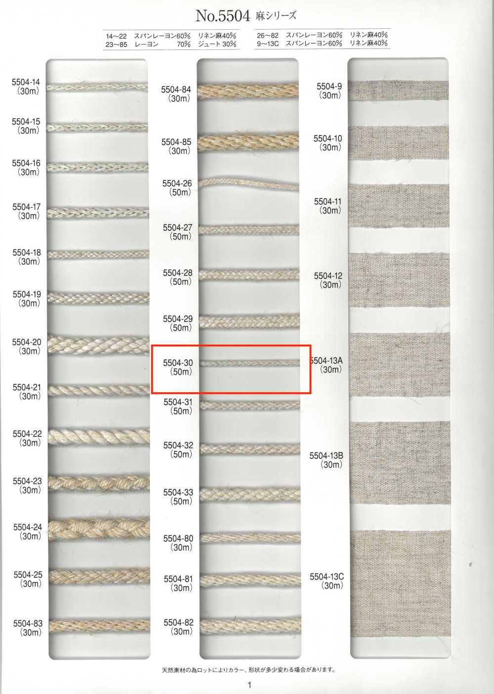 5504-30 Cordoncino Rotondo Serie Lino A Otto Capi[Cavo A Nastro] RIVER