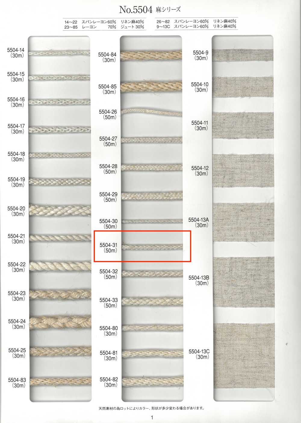 5504-31 Cordoncino Rotondo Serie Lino A Otto Capi[Cavo A Nastro] RIVER