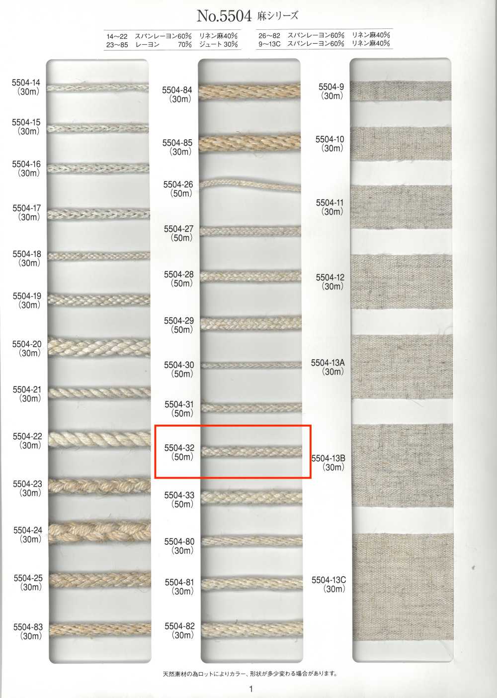 5504-32 Cordoncino Rotondo Serie Lino A Otto Capi[Cavo A Nastro] RIVER