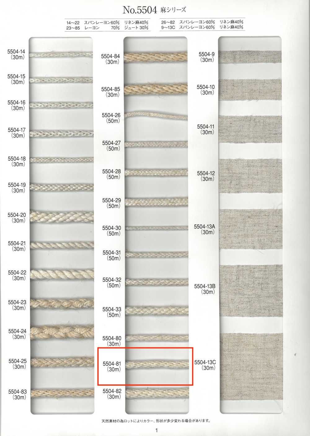 5504-81 Cordoncino Rotondo Serie Lino Kongouchi[Cavo A Nastro] RIVER