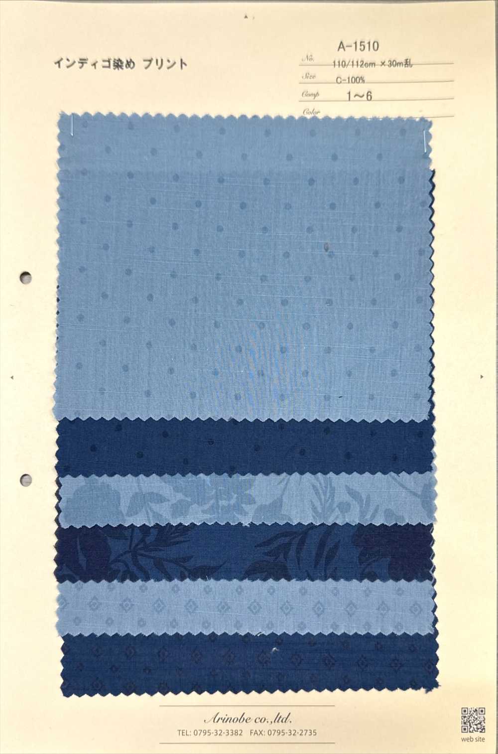 A-1510 Stampa Indaco A Fiori E Pois[Tessile / Tessuto] ARINOBE