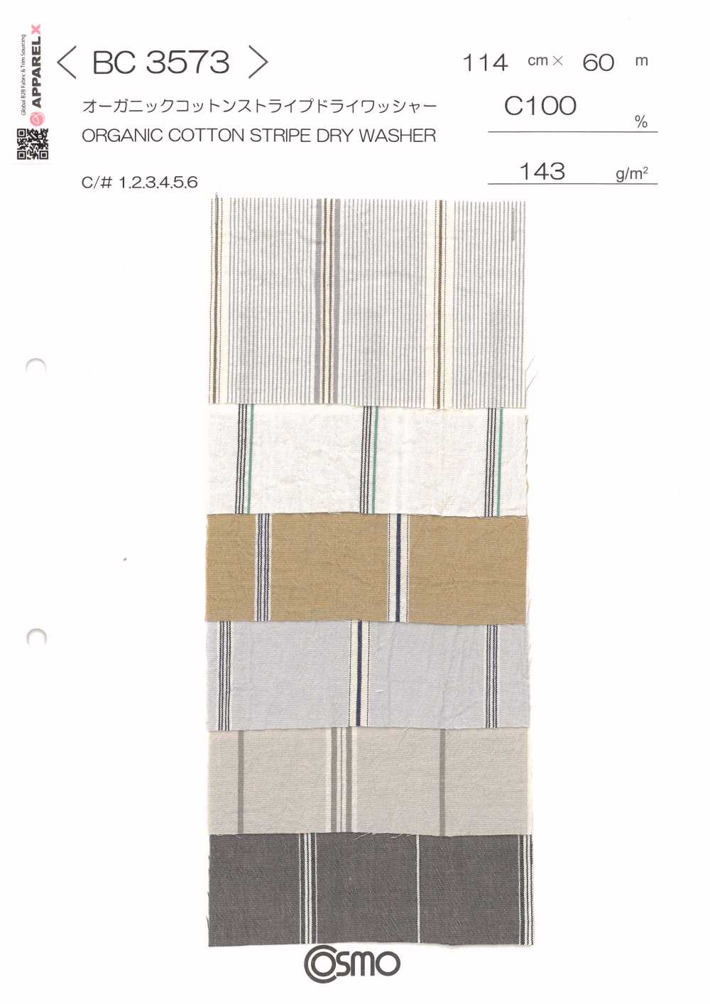 BC3573 Righe In Cotone Biologico, Finitura Lavabile A Secco.[Tessile / Tessuto] COSMO TEXTILE