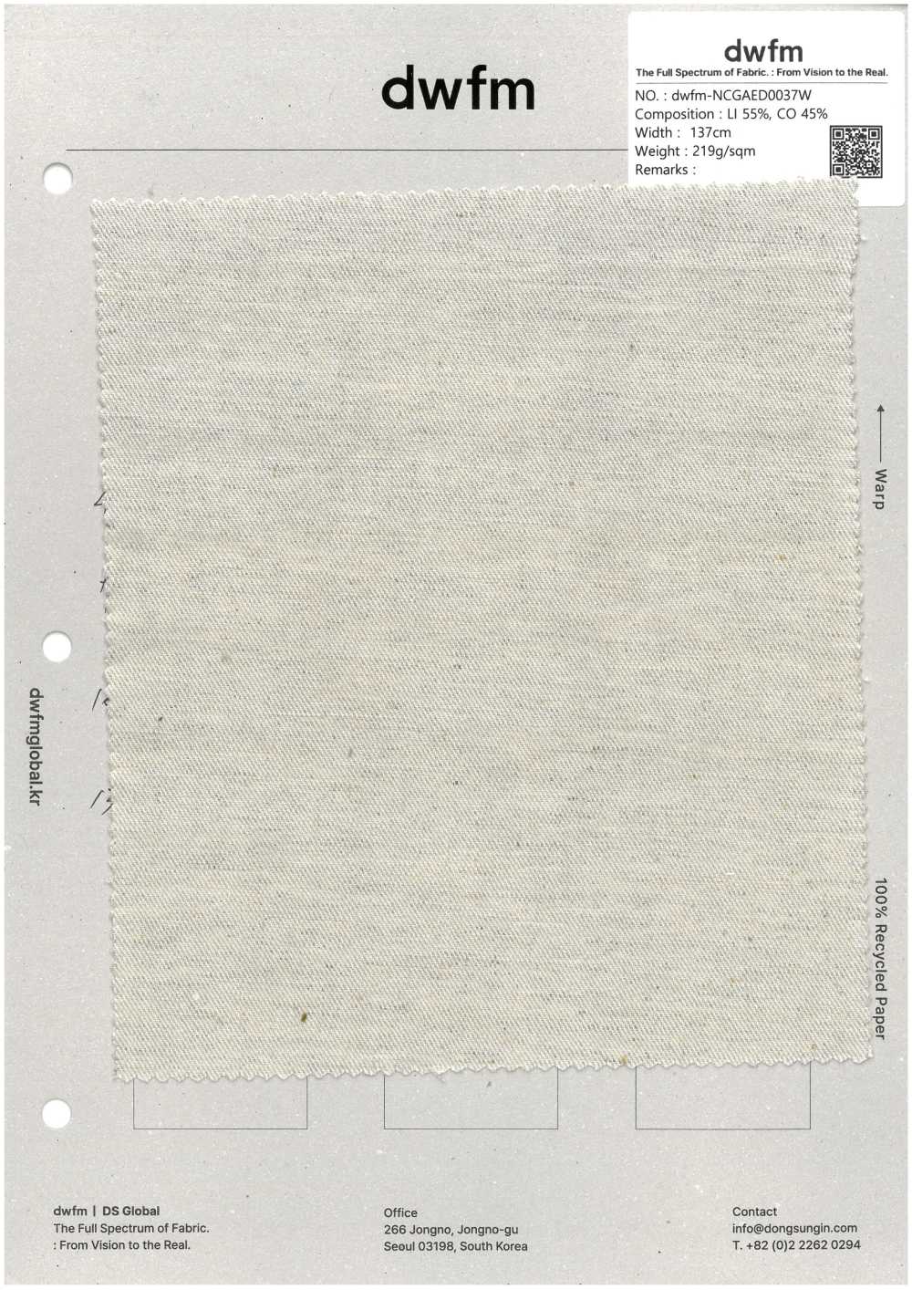 DWFM-NCGAED0037W Lavaggio Enzimatico Twill Ad Alta Densità[Tessile / Tessuto]