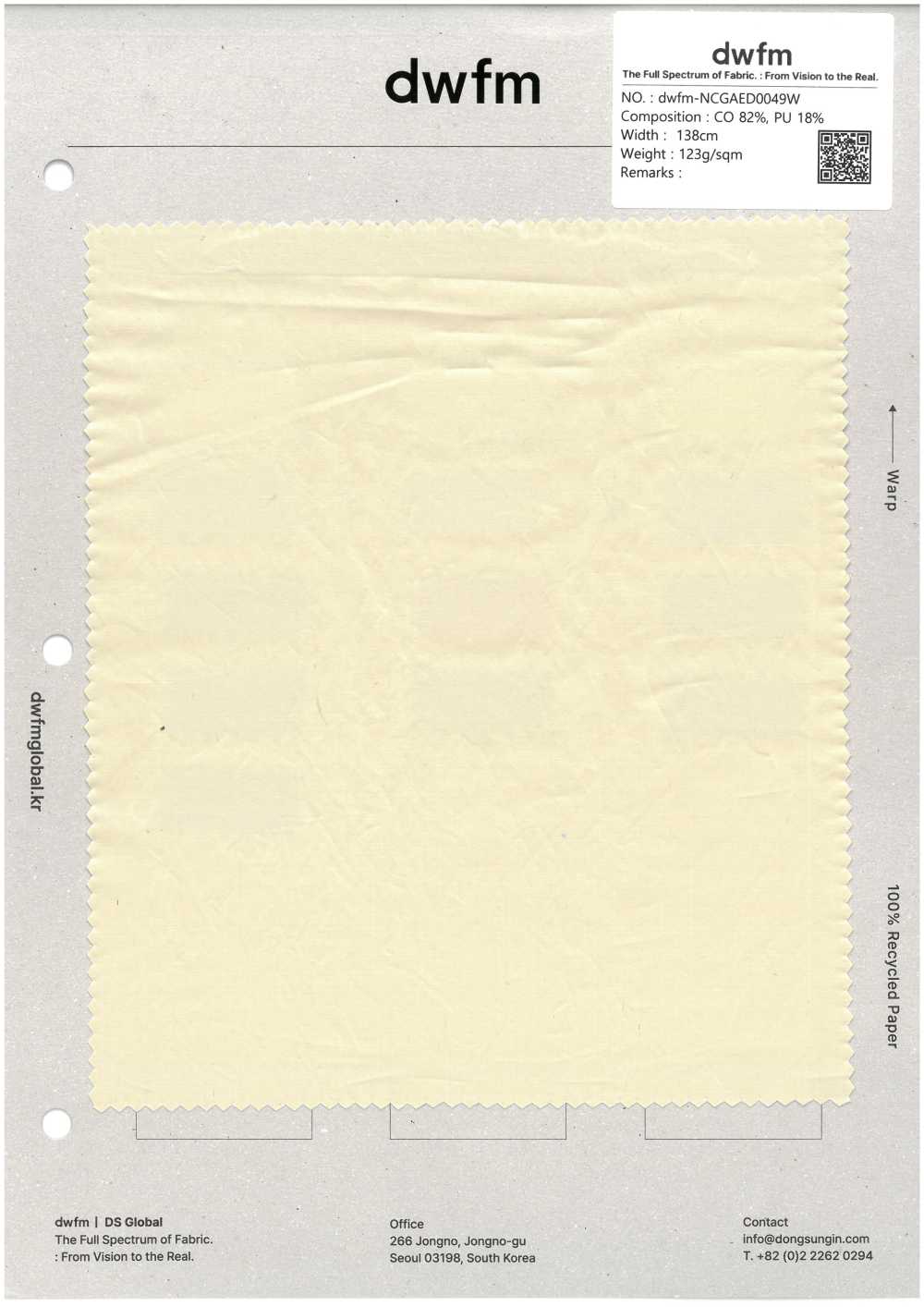 DWFM-NCGAED0049W Tela Di Cotone Rivestita In PU[Tessile / Tessuto]