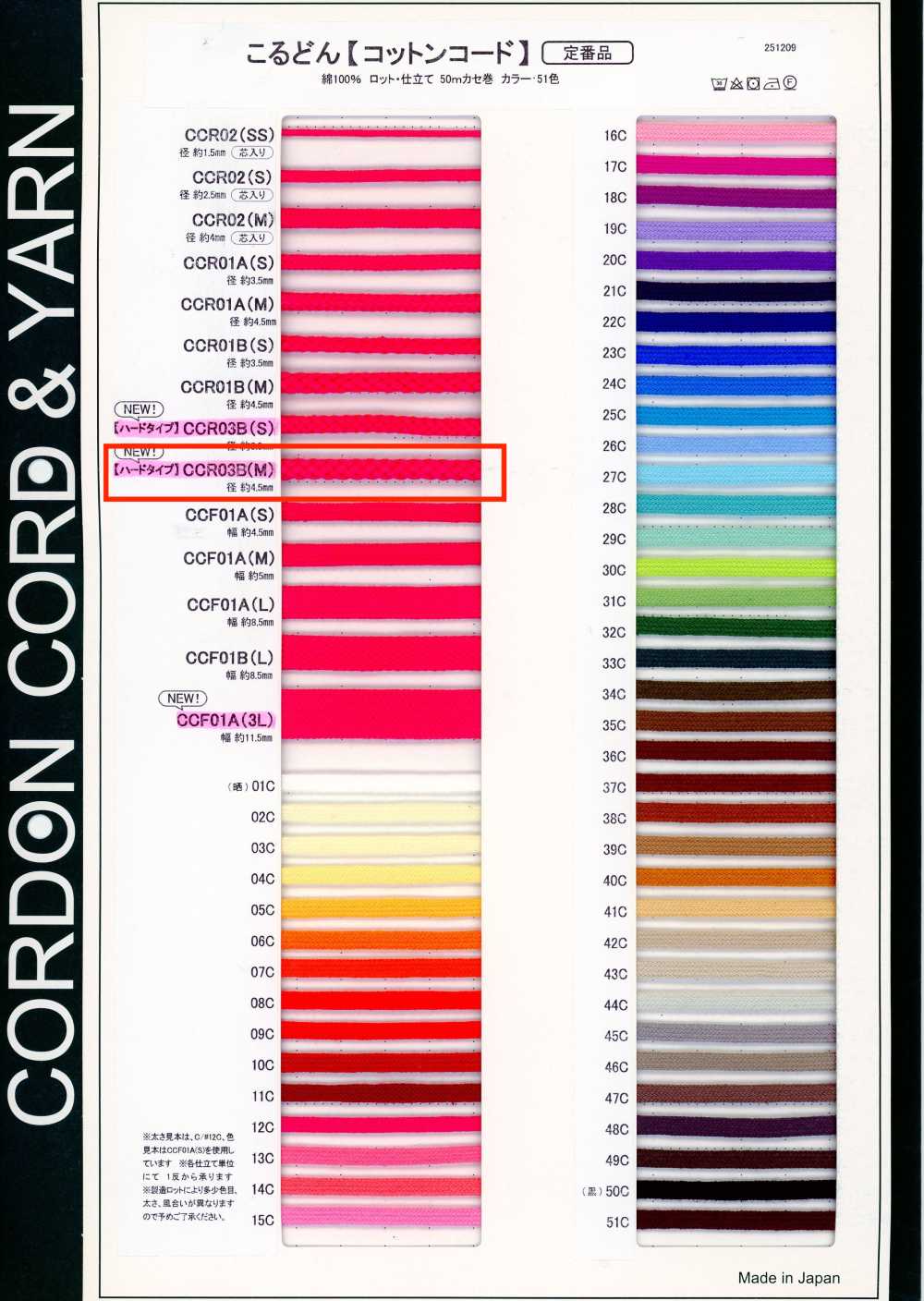 CCR03B(M) Cordoncino Di Cotone, Tipo Rigido, 4,5 Mm[Cavo A Nastro] Cordon