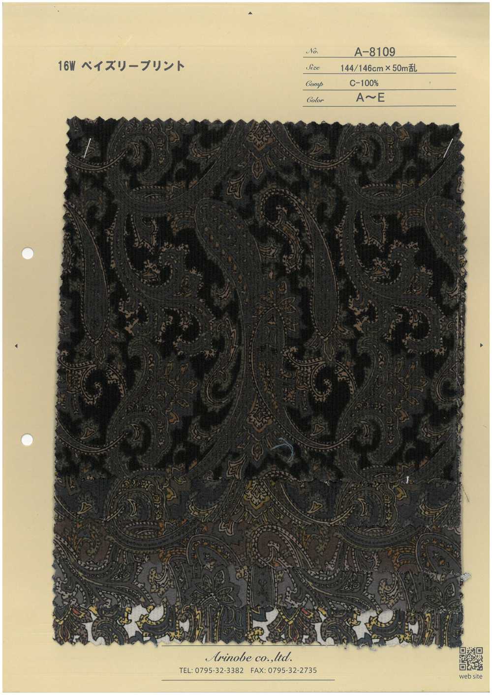 A-8109-OUTLET Velluto A Coste 16W Con Stampa Paisley[Tessile / Tessuto] ARINOBE