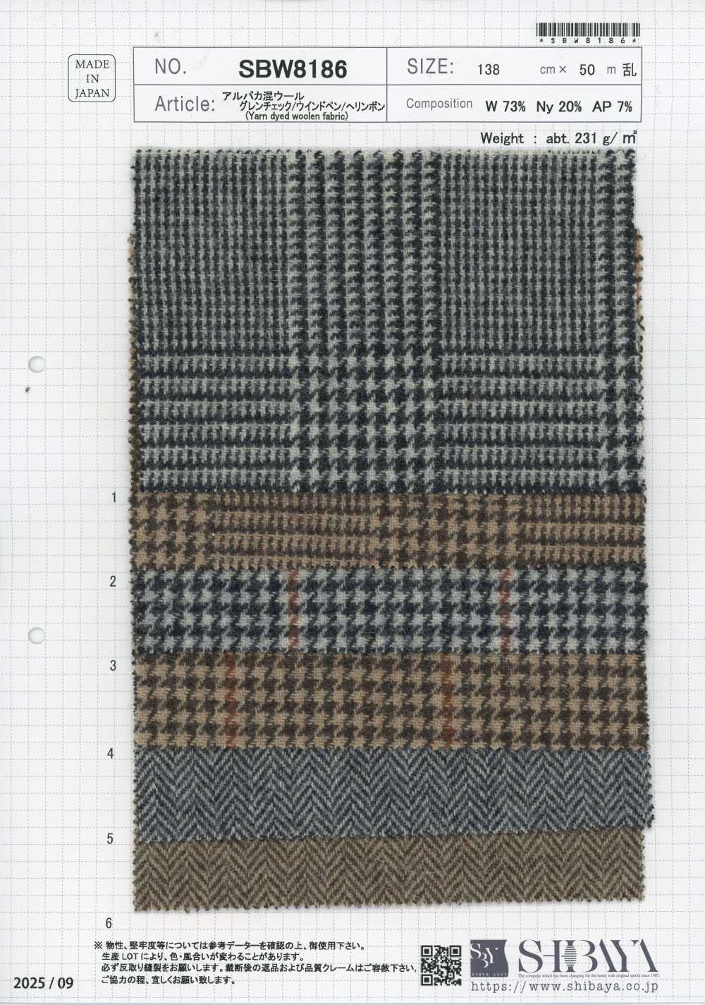 SBW8186 Lana misto alpaca Glen check/windowpane/herringbone[Tessili / Tessuti] SHIBAYA