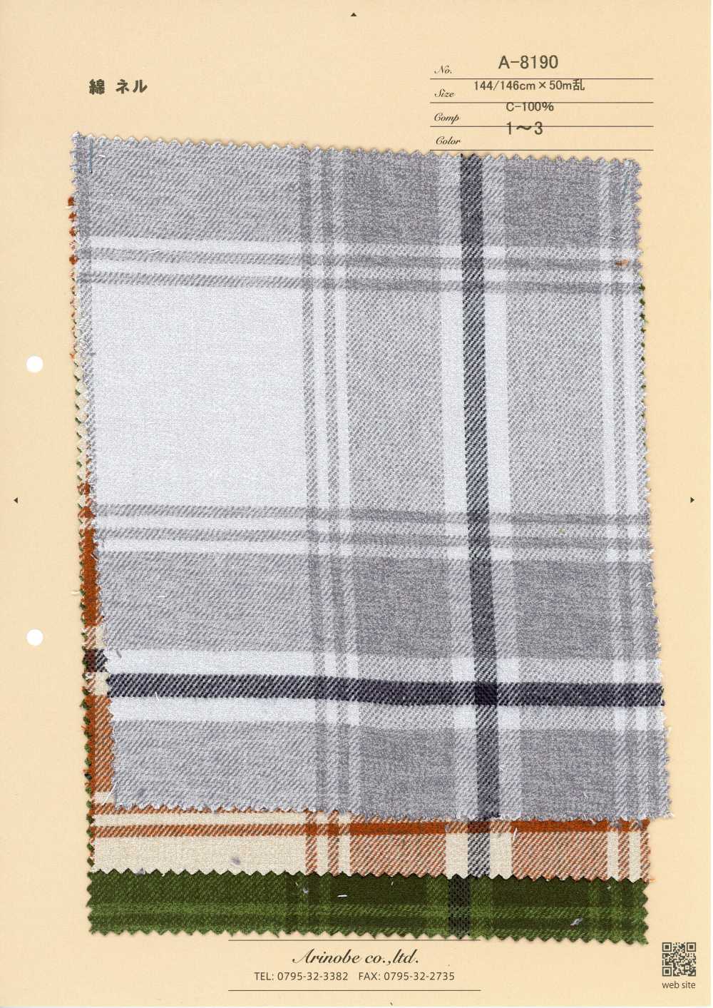 A-8190 Flanella di cotone classica a grandi quadri[Tessili / Tessuti] Arinobe Shoten