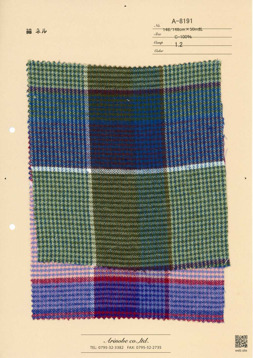 A-8191 Flanella di cotone a quadri multicolore[Tessili / Tessuti] Arinobe Shoten