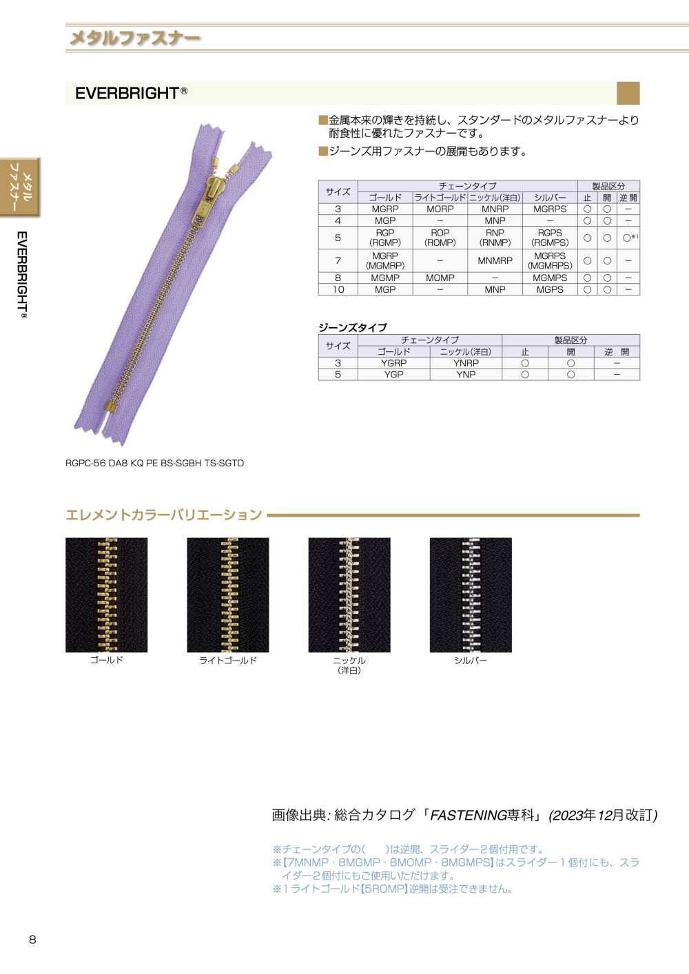 5ROPC EVERBRIGHT&#174; Cerniera Misura 5, Estremità Chiusa In Oro Chiaro YKK