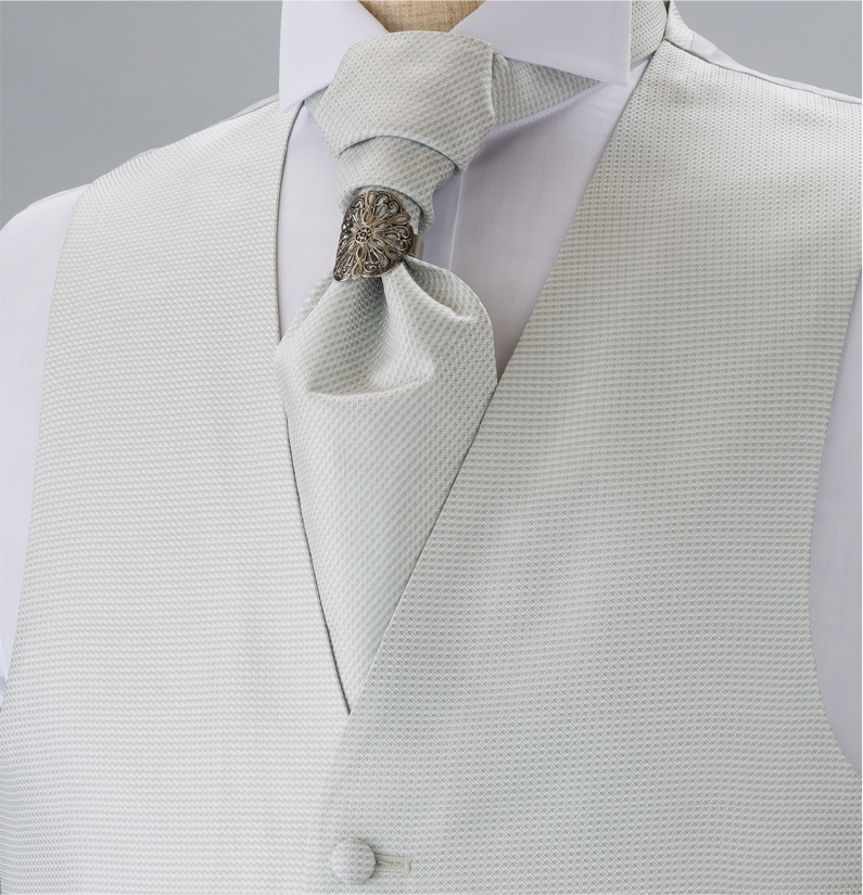 YT-301 Cravatta Ascot Di Seta Domestica (Cravatta Europea Tailandese) Argento Con Motivo Piccolo[Accessori Formali] Yamamoto(EXCY)