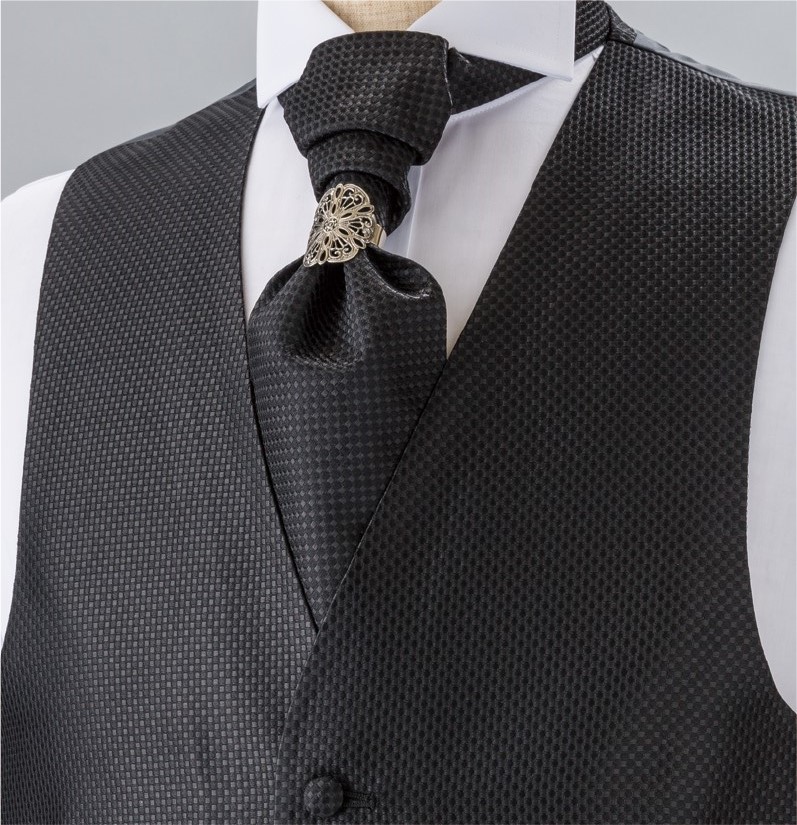 YT-986 Cravatta Ascot Di Seta Domestica (Cravatta Europea) Moss Stitch Pattern Nero[Accessori Formali] Yamamoto(EXCY)