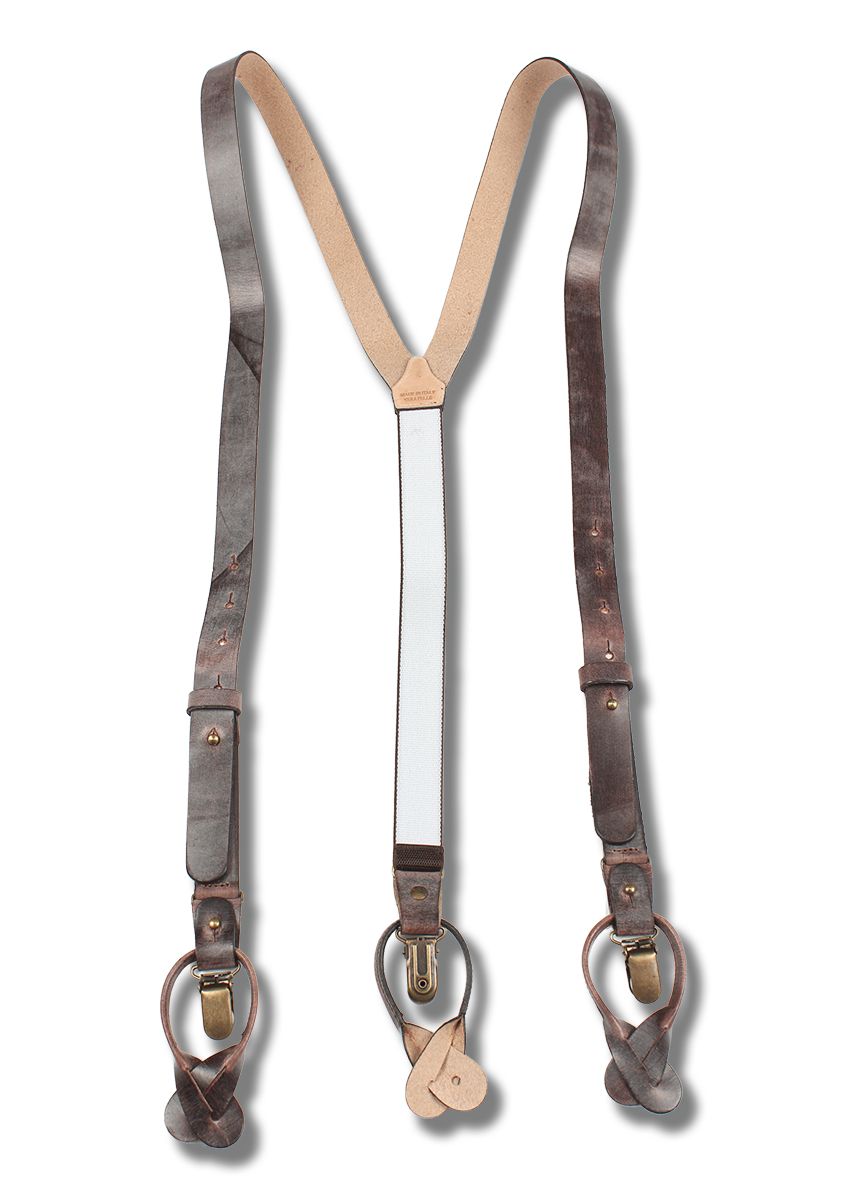 VAR-008-BR BRETELLE & BRACES Suspenders Leather Antique Brown[Accessori formali] Bretelle & Bretelle