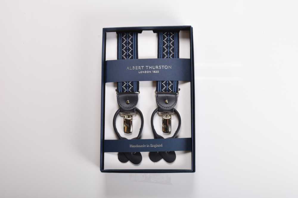 AT-2686/15 Bretelle Stile Tirolese ALBERT THURSTON, Blu Navy, Elastiche, 35 Mm[Accessori Formali] ALBERT THURSTON