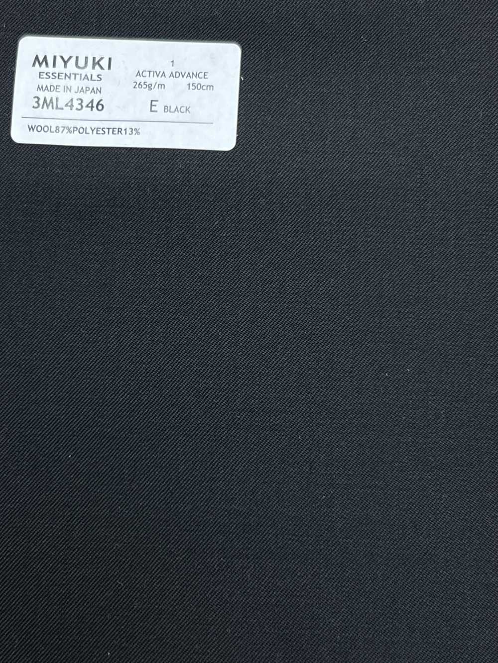 3ML4346 26SS Miyuki Textile MIYUKI ESSENTIALS ACTIVA ADVANCE No Pattern Nero[Tessile] Lanificio Miyuki