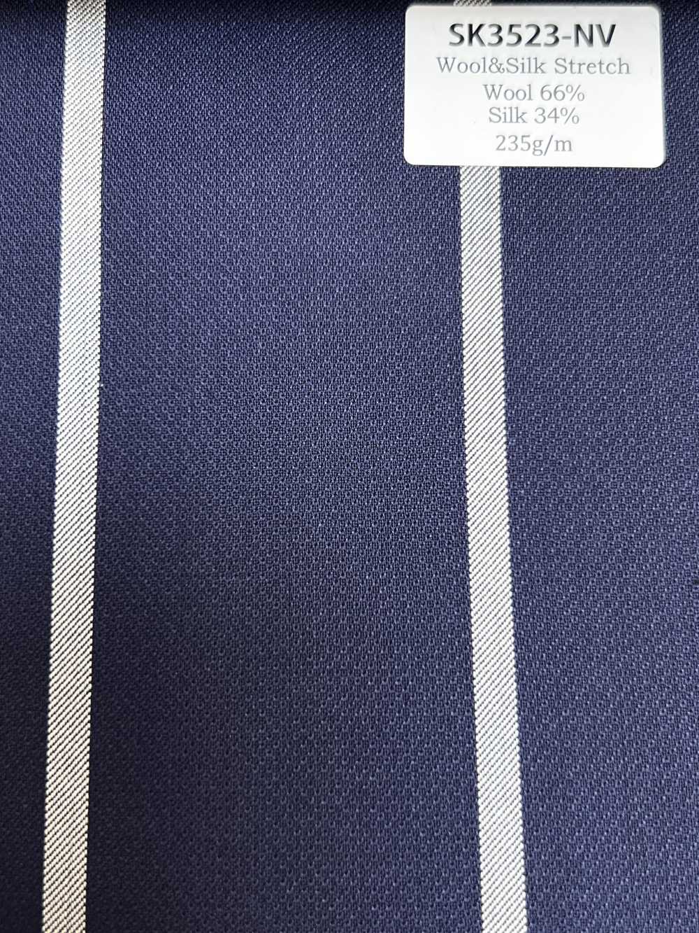 SK3523-NV Classico tessuto a righe elasticizzato in seta e lana di produzione giapponese, blu navy[Tessile]