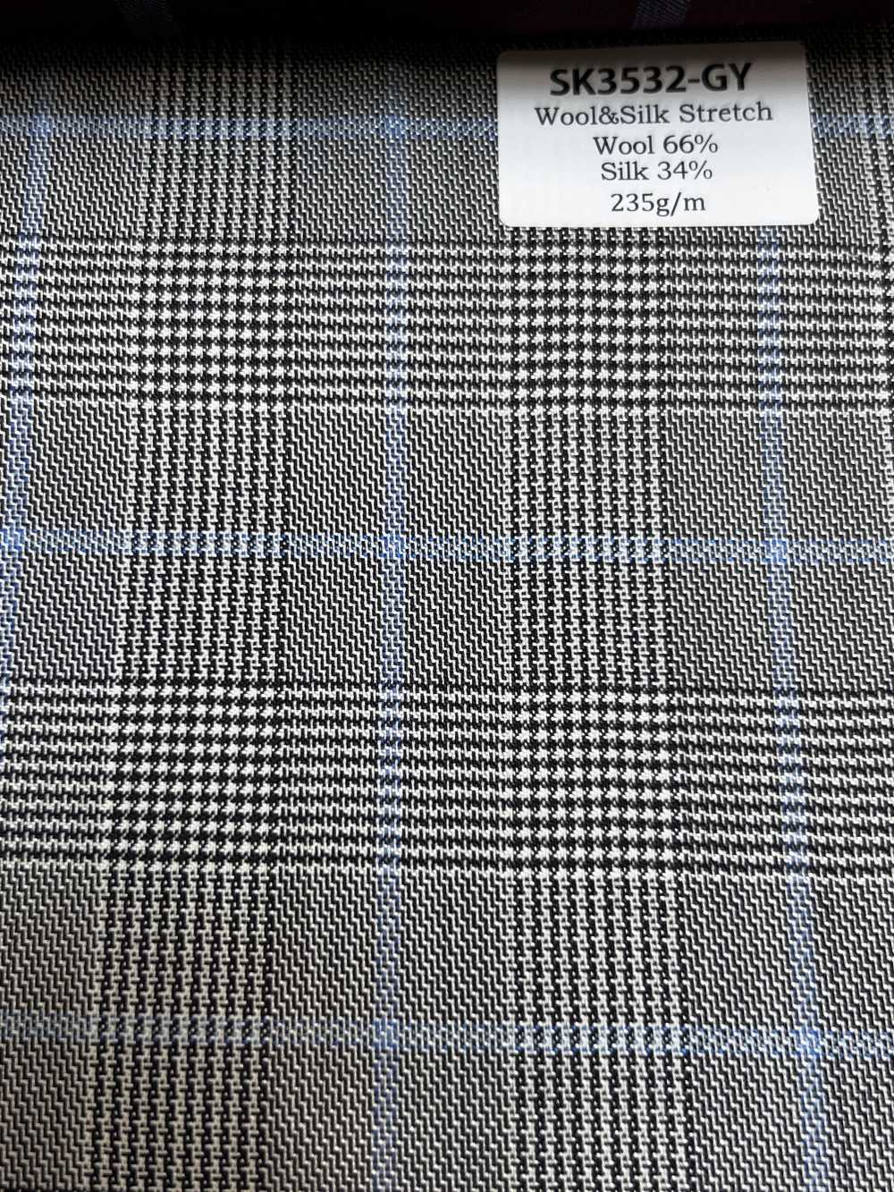 SK3532-GY Classico tessuto a quadri grigio elasticizzato in seta e lana, prodotto in Giappone[Tessile]