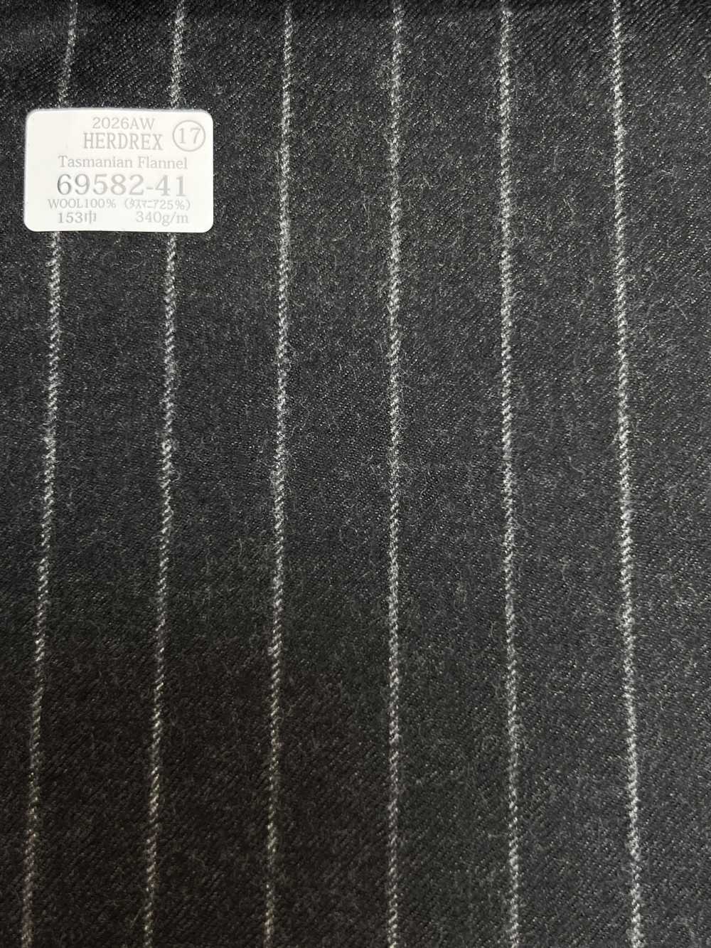 69582-41 26AW HERDREX [Flanella Tasmaniana] Seta E Lana A Righe Color Antracite[Tessile] Società Per Azioni Kunishima Co., Ltd.