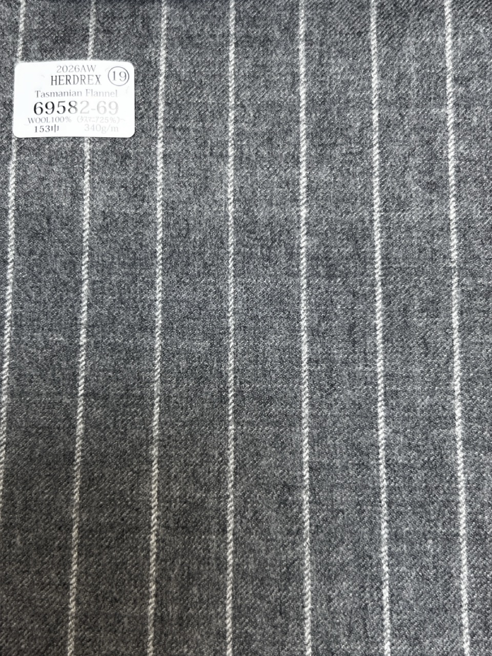 69582-69 26AW HERDREX [Flanella Della Tasmania] Seta E Lana Grigio Chiaro A Righe[Tessile] Società Per Azioni Kunishima Co., Ltd.