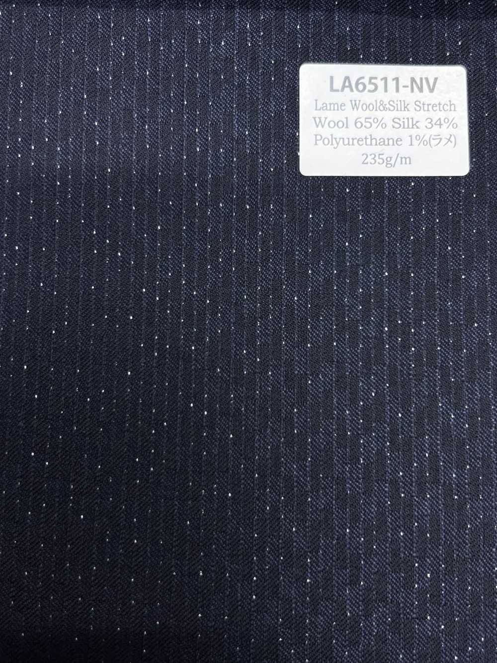 LA6511-NV Lamé di seta e lana elasticizzato a righe blu navy, prodotto in Giappone[Tessile] HOSOI SYOJI