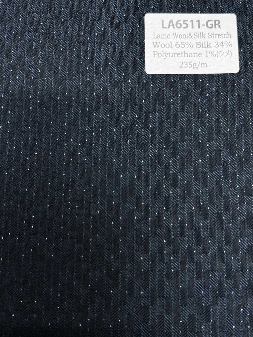 LA6511-GR Tessuto elasticizzato in lana, seta e lamé a righe verdi di produzione giapponese[Tessile] HOSOI SYOJI