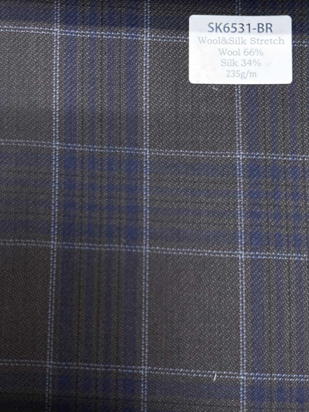SK6531-BR Quadri marroni elasticizzati in seta e lana, prodotto in Giappone[Tessile] HOSOI SYOJI