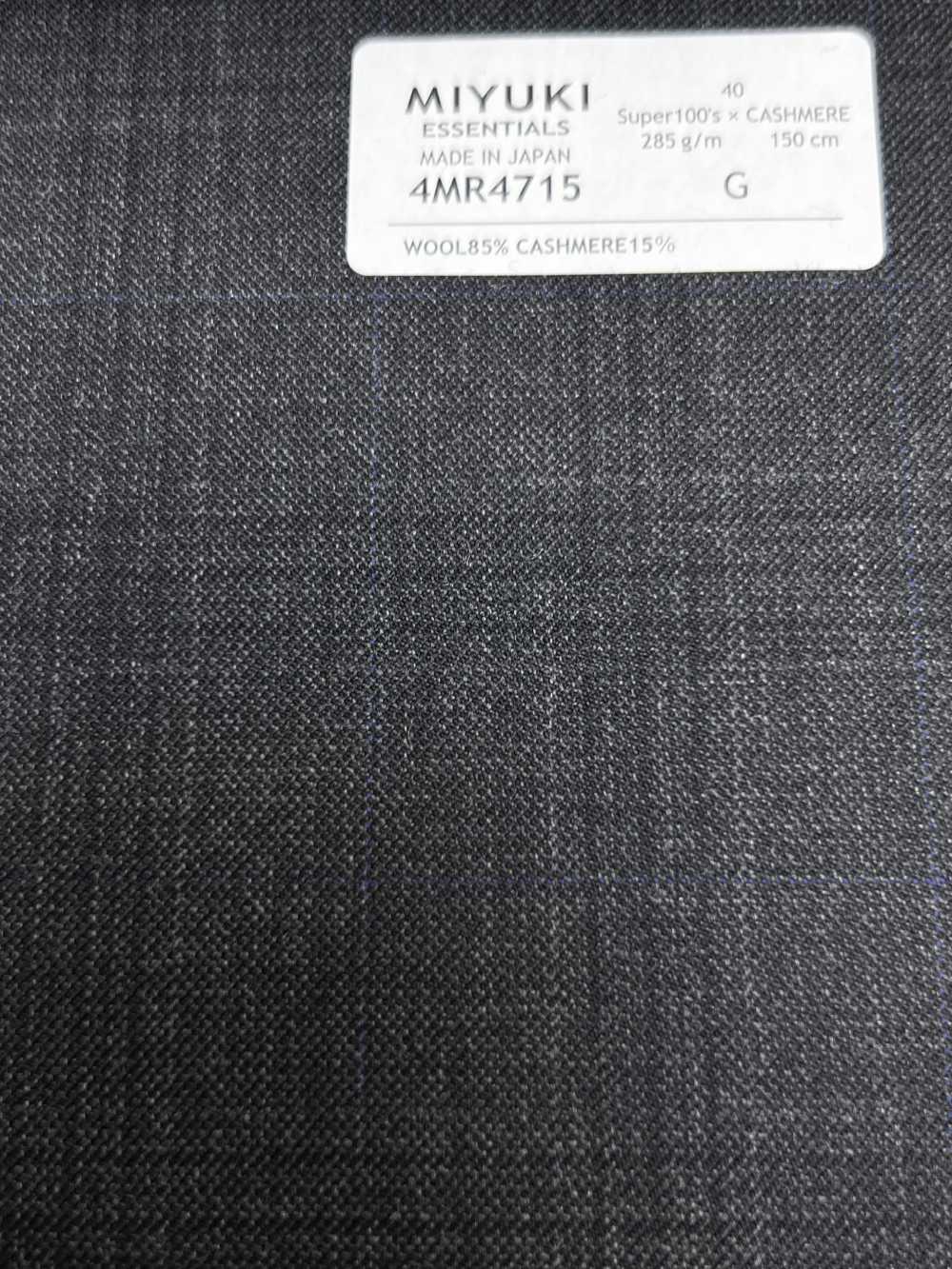 4MR4715 26AW Super100's × Cashmere a quadri grigio Charcoal Heaven[Tessile] Lanificio Miyuki