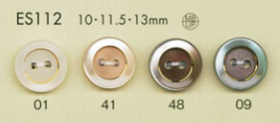 ES112 DAIYA Bottoni a 2 fori in poliestere effetto conchiglia con bordo dorato