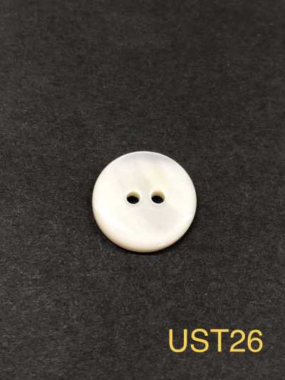 UST26 Materiale naturale, tinto, in conchiglia Takase, con 2 fori frontali, bottone lucido