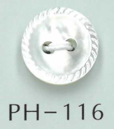 PH116 Bottone in conchiglia a 2 fori con bordo decorato